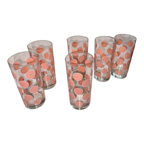 Homer Laughlin Fiesta Dots Circle Tumblers Set of 6 Peach /pink Dots Retired 6” - Picture 6 of 14